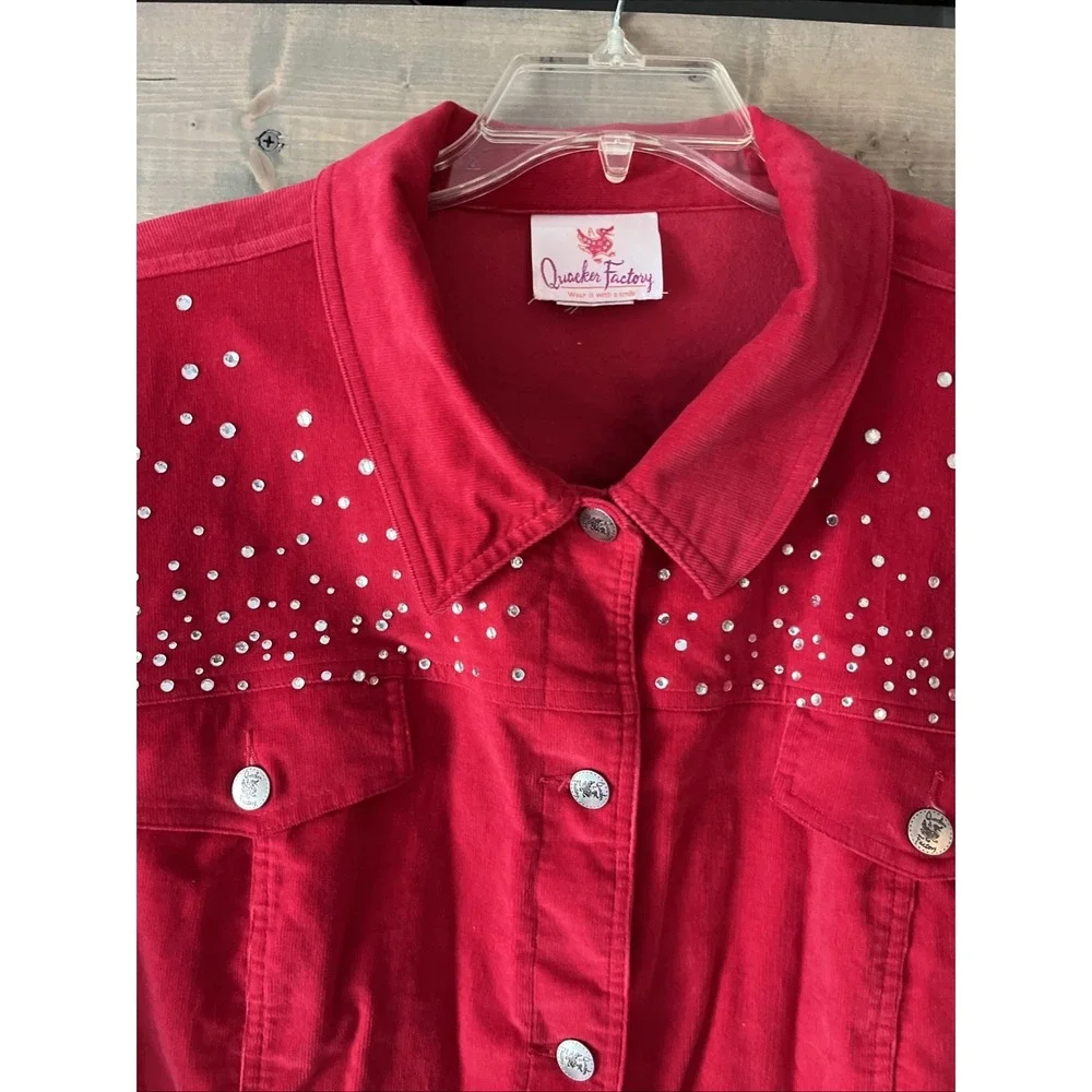 Vintage Quacker Factory Womens Jacket Red Corduroy Embellished Button Up Sz 3X - Picture 4 of 9